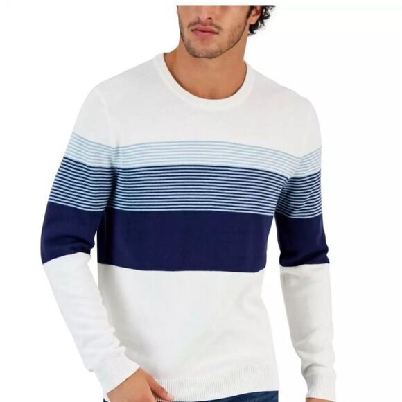 Club Room Men's Striped Sweater Winter Ivory White pullover - Picture 2 of 10